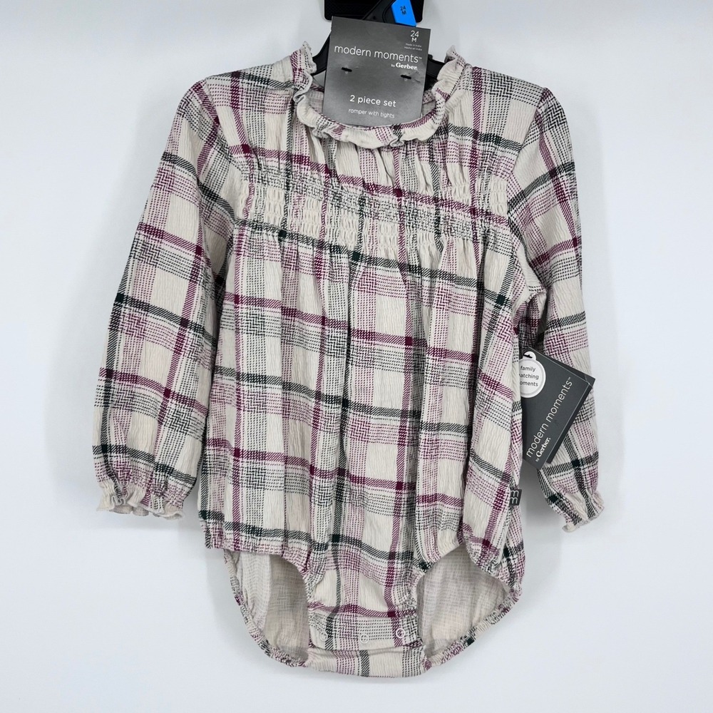 Modern Moments Romper Set Girls 24M Urban Plaid Smocked Ruffle Cottagecore
